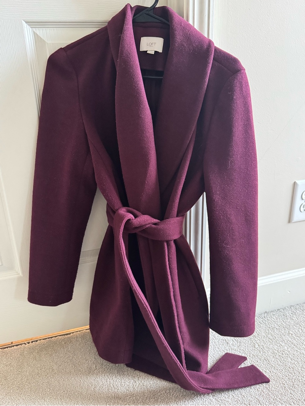 LOFT Women's Belted Trench Coat in Burgundy Plum